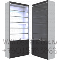 Витрина из лдсп с пятью стеклянными полками с подсветкой каждой полки и с тонированными дверками вместе