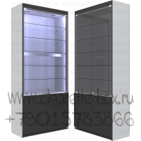 Витрина из лдсп с пятью стеклянными полками с П-образной подсветкой и с тонированными дверками вместе