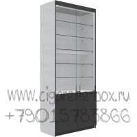 Витрина из лдсп с пятью стеклянными полками с П-образной подсветкой в выключенном состоянии