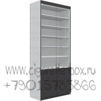 Витрина с пятью полками из лдсп с П-образной подсветкой в выключенном состоянии