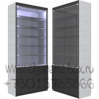 Витрина с пятью полками из лдсп с П-образной подсветкой и с тонированными дверками вместе