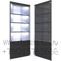 Пристенная торговая витрина наружный угол с тремя стеклянными полками