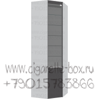 Витрина внутренний угол с пятью стеклянными полками с тонированными дверками