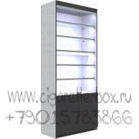 Витрина из лдсп с пятью стеклянными полками без стеклянных дверей с подсветкой каждой полки