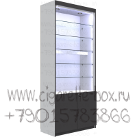 Витрина из лдсп с пятью стеклянными полками без стеклянных дверей с П-образной подсветкой