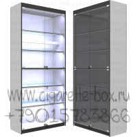 Витрина с тонированными дверями и подсветкой полки стекло