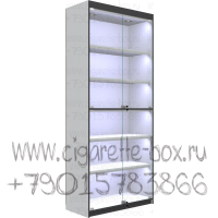 Торговая витрина с полками из лдсп и стеклянными дверками с подсветкой каждой полки