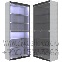 Торговая витрина с полками из лдсп и стеклянными дверками с тонированными дверками и с П-образной подсветкой