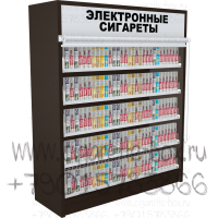 Напольный шкаф с пятью уровнями полок для электронных сигарет с рулонной шторкой в открытом состоянии
