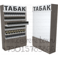 Табачный шестиуровневый диспенсер на тумбе для товарных запасов с рулонными шторками