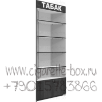 Стеллажный шкаф для табачного магазина наружный угол с лдсп полками с тумбой для хранения товара
